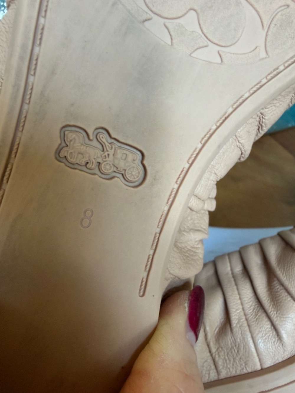 Coach Balletcore Blush Leather Ruched Ballet Flats Gold Detail (GUC) - Picture 9 of 13